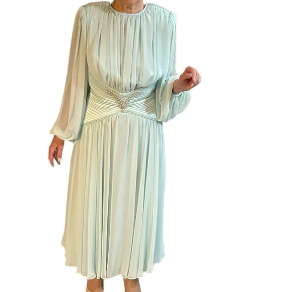 BETTY RUBIN 🇨🇦 sheer maxi dress sateen,pleated,evening,glam,feminine,romantic EC - Picture 6 of 14